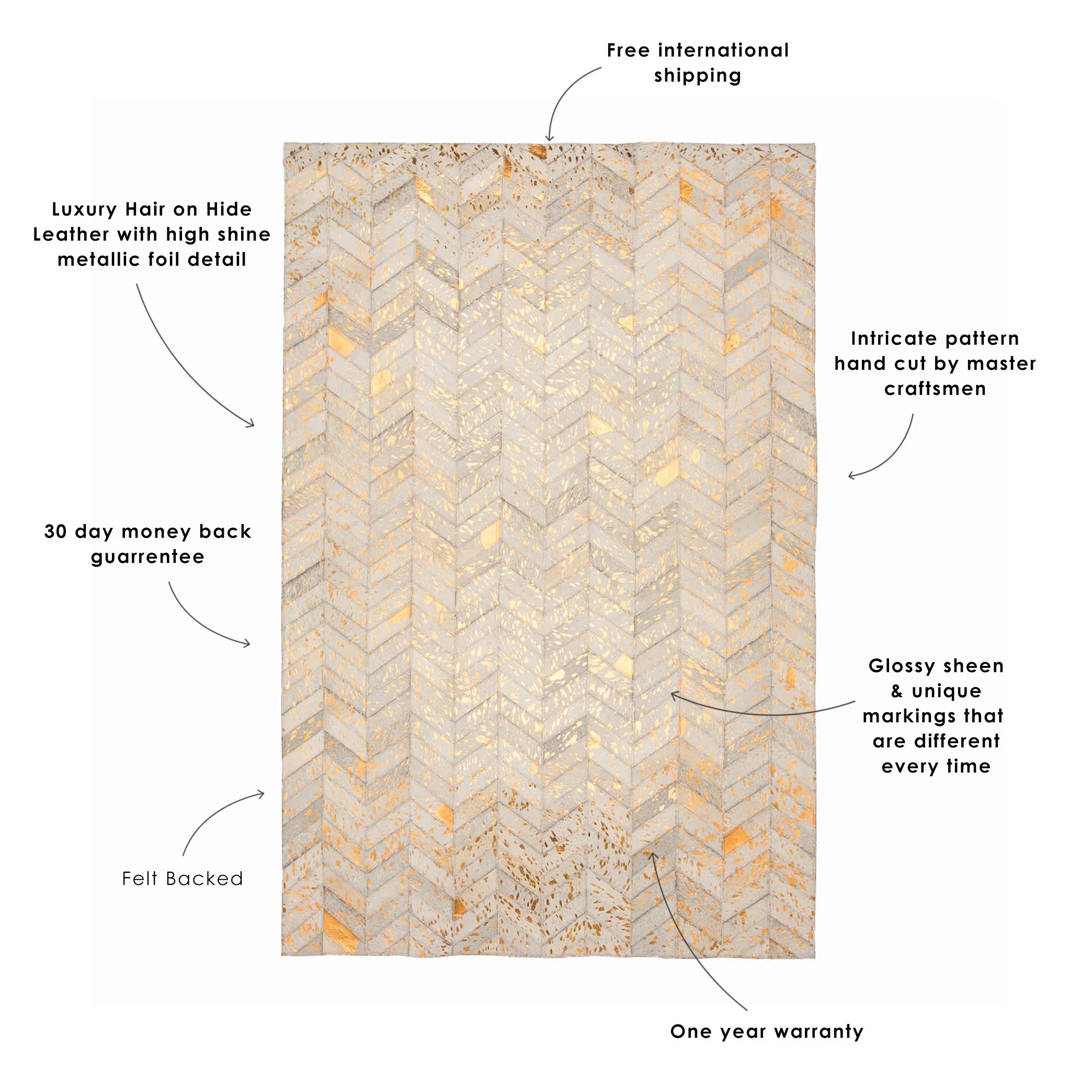 Cream & Gold Herringbone Rug - Image 3