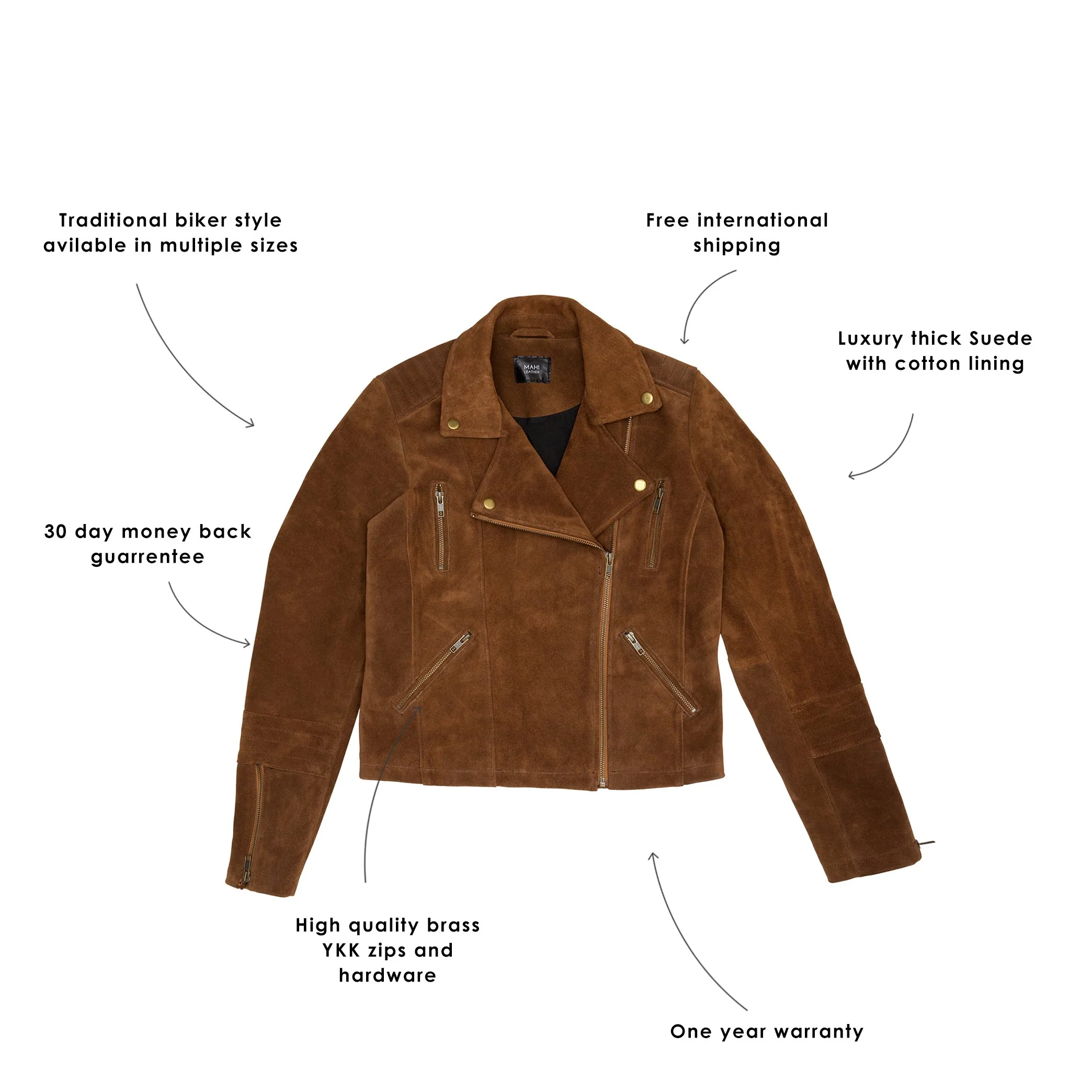 Ladies Suede Biker Jacket - Image 5