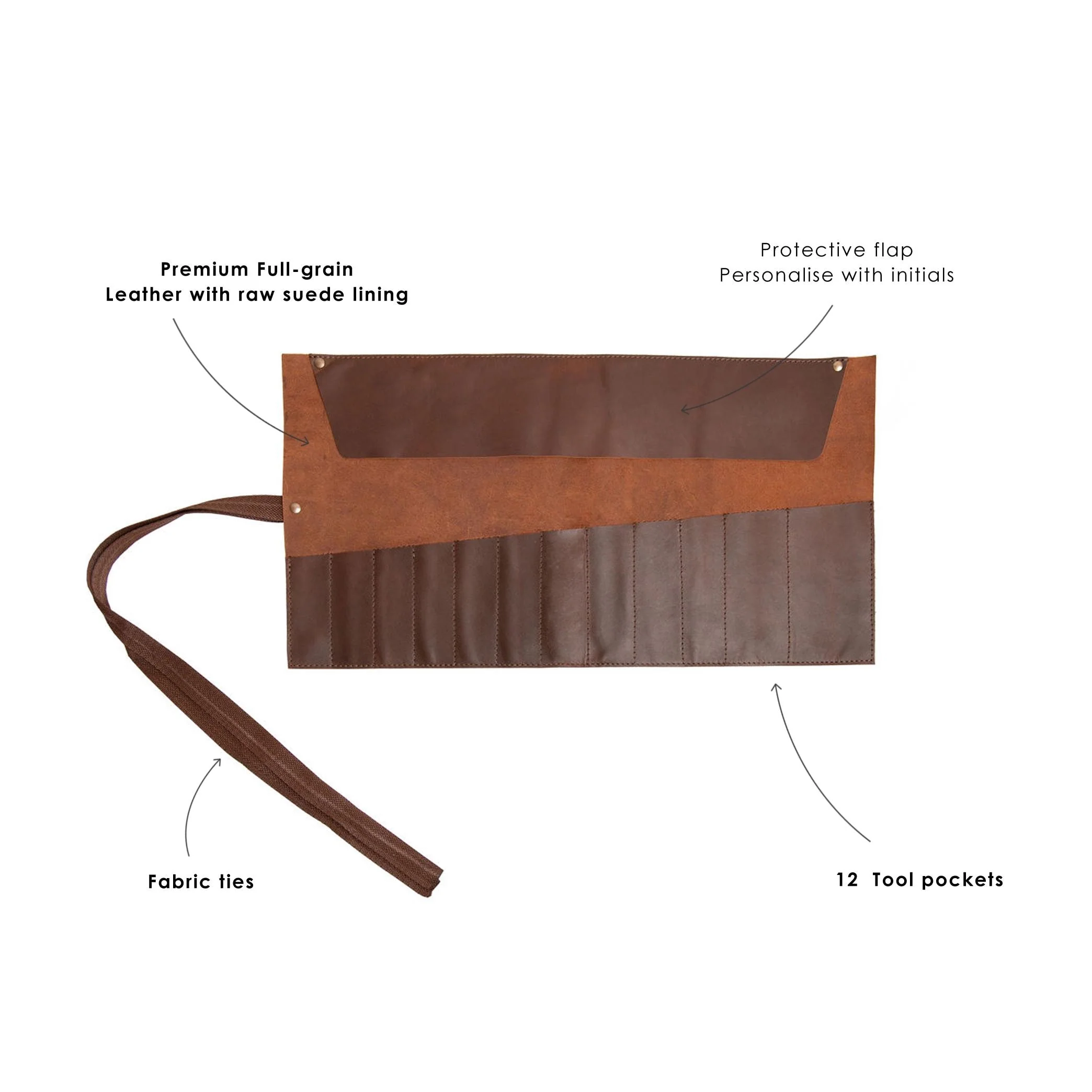 Laser Personalized Brown Leather Tool Wrap - Image 4